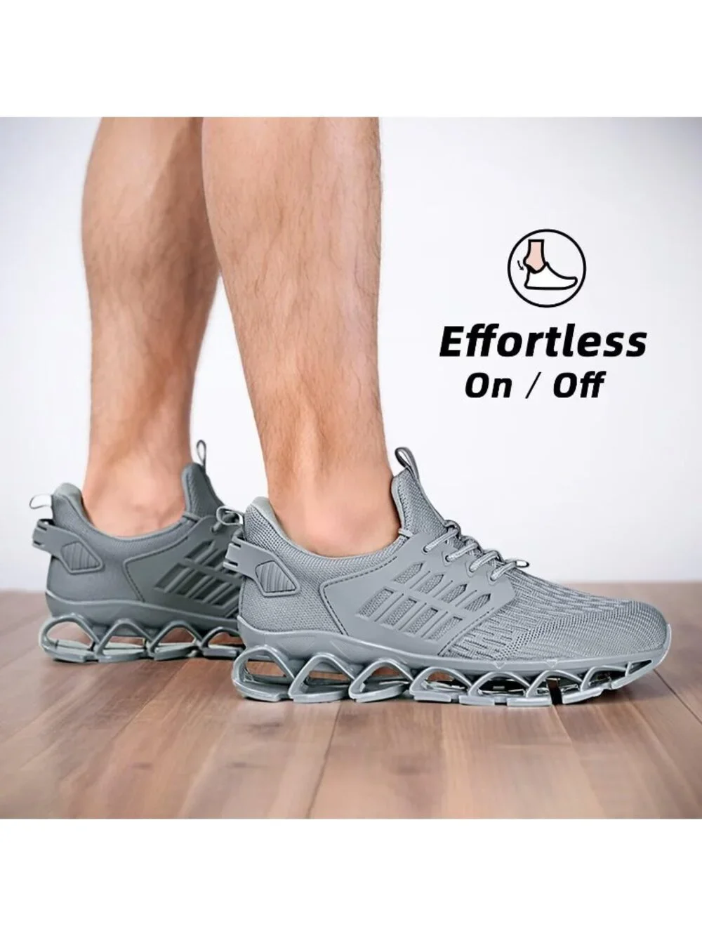 Men's Grey Walking Shoes Slip on Blade Tennis Casual Fashion Trail Running